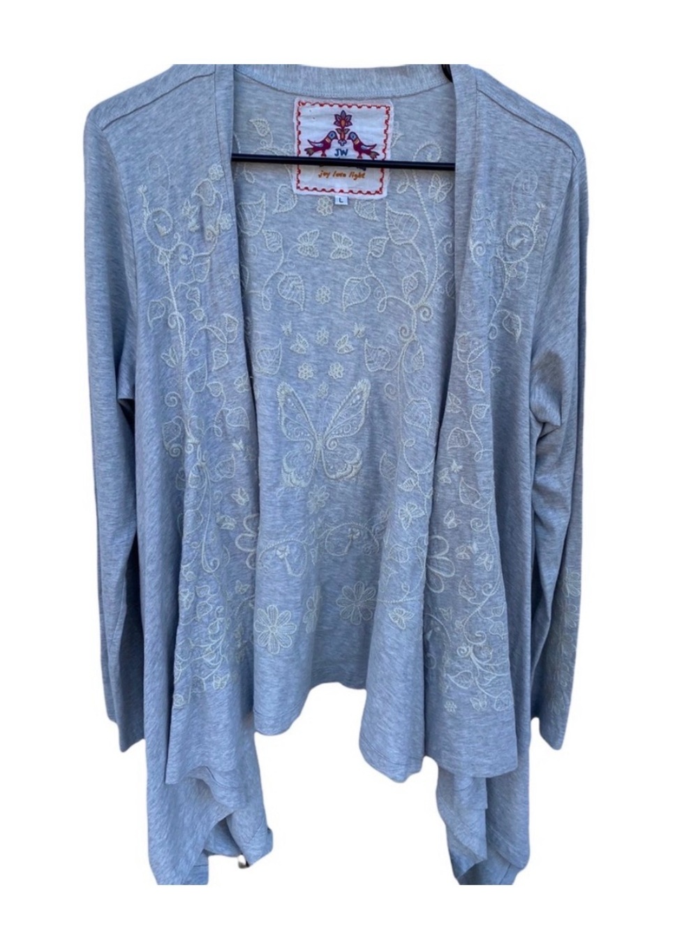 Johnny Was Light Blue Embroidered Open Cardigan